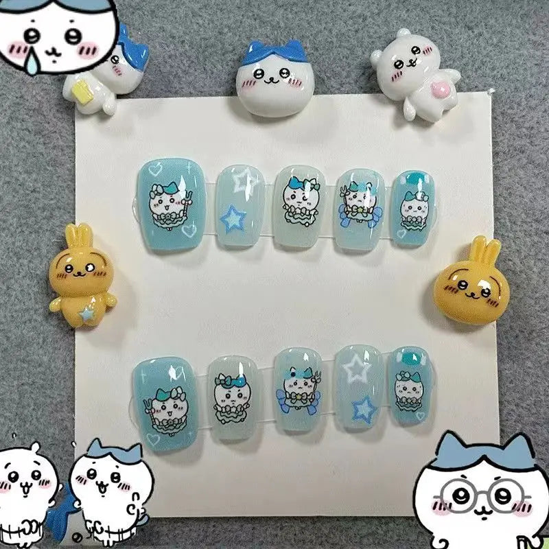 Nail Art yiji ハチワレ Hachiware うさぎ USAGI ちい./かわ Kawaii Wearing Nails Cartoon Nails DIY Short Cute Finished Patches Girls Gifts