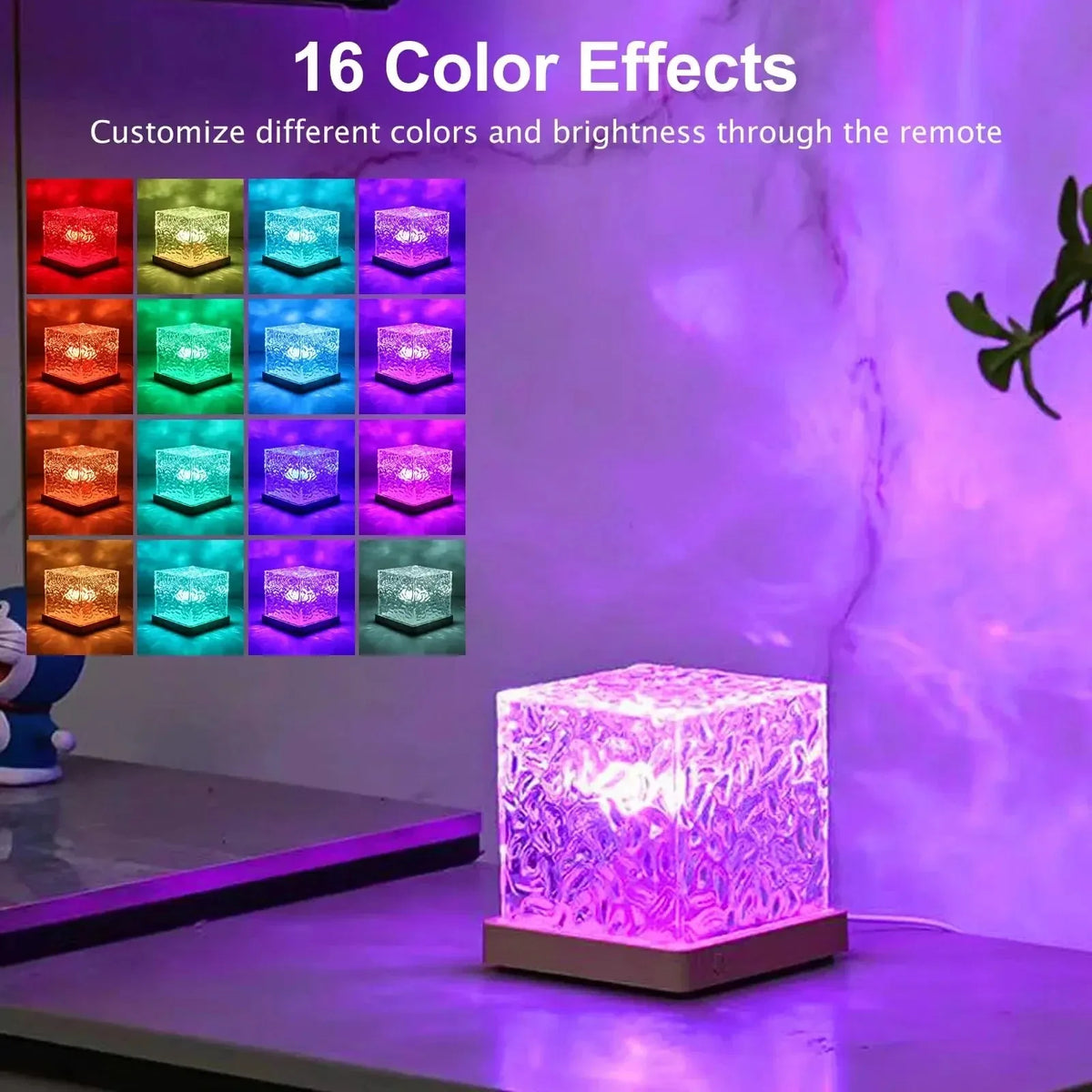 Newest 16 Colors Dynamic Water Ripple/Aurora Night Light Projection Lamp Flame Crystal Lamp USB Powered Table Nightlight Decor