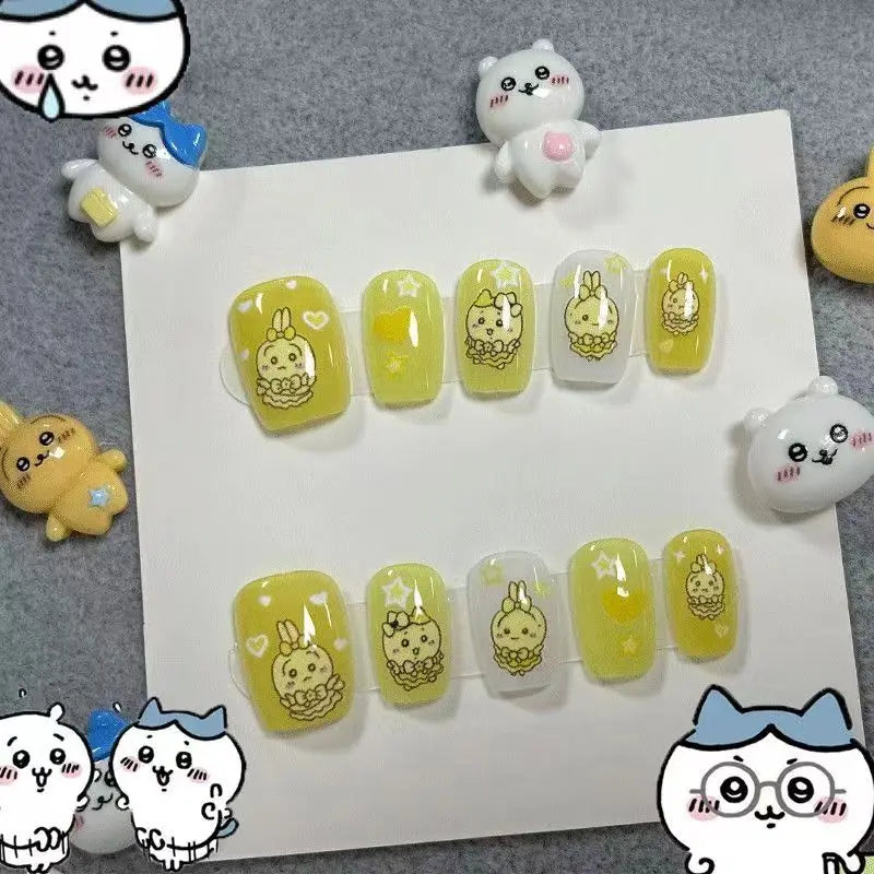 Nail Art yiji ハチワレ Hachiware うさぎ USAGI ちい./かわ Kawaii Wearing Nails Cartoon Nails DIY Short Cute Finished Patches Girls Gifts