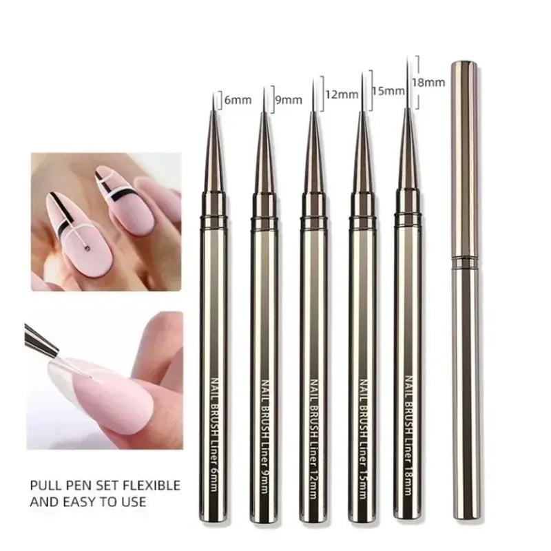 Nail Art Liner Brushes Elongated Lines Striping Drawing Painting 6/9/12/15/18/25mm Nail Design Pen Professional Manicure Tool