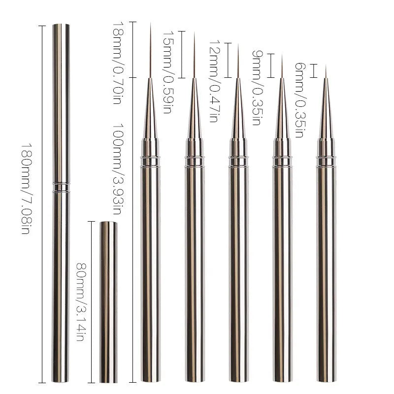 Nail Art Liner Brushes Striping Drawing Elongated Lines Painting 6/9/12/15/18mm Professional Nail Manicure Tool ZJS02
