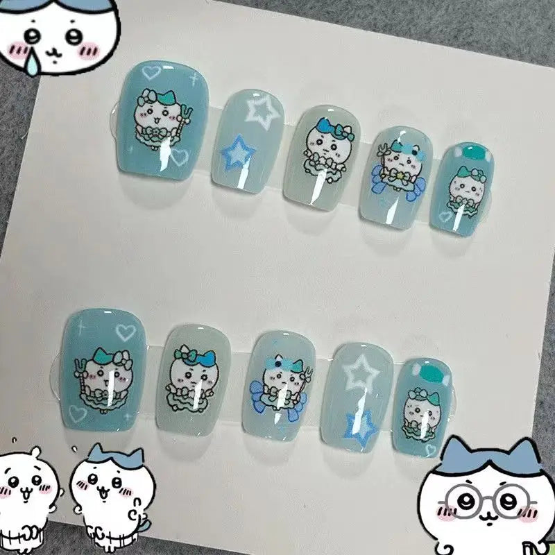 Nail Art yiji ハチワレ Hachiware うさぎ USAGI ちい./かわ Kawaii Wearing Nails Cartoon Nails DIY Short Cute Finished Patches Girls Gifts
