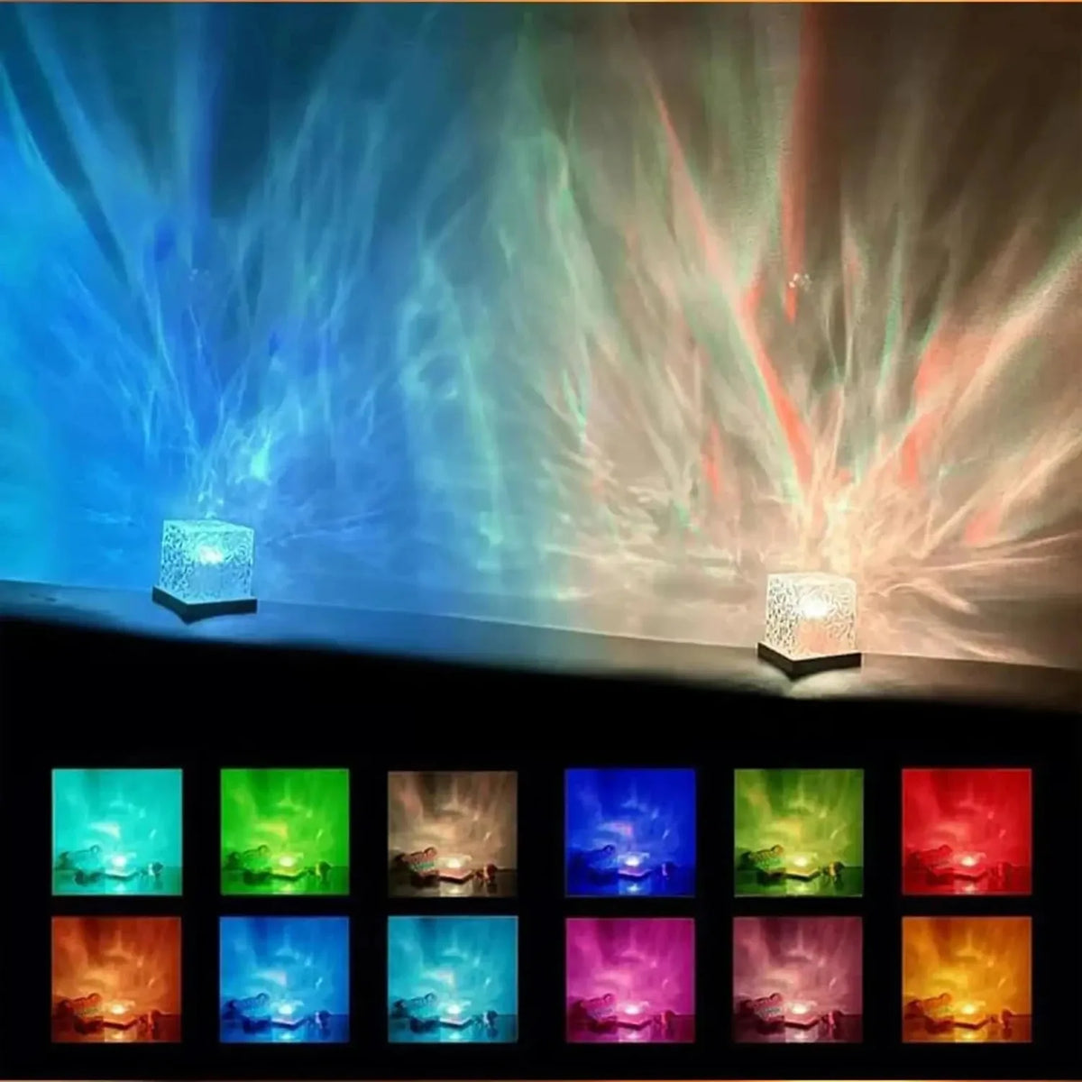 Newest 16 Colors Dynamic Water Ripple/Aurora Night Light Projection Lamp Flame Crystal Lamp USB Powered Table Nightlight Decor
