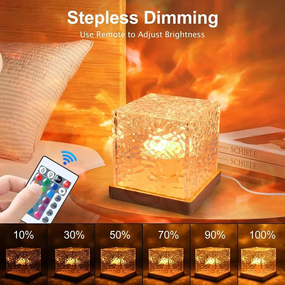 Newest 16 Colors Dynamic Water Ripple/Aurora Night Light Projection Lamp Flame Crystal Lamp USB Powered Table Nightlight Decor