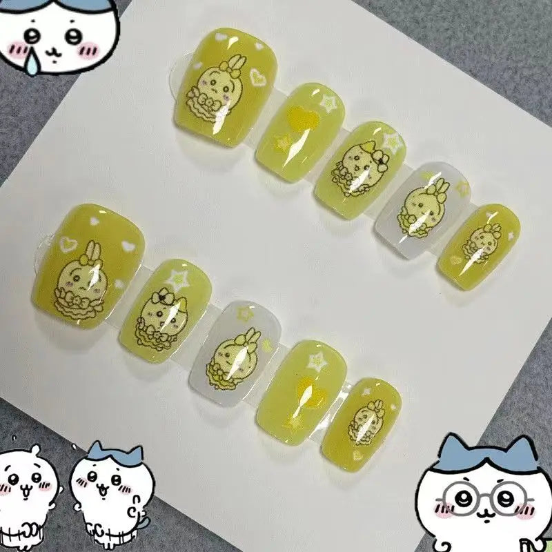 Nail Art yiji ハチワレ Hachiware うさぎ USAGI ちい./かわ Kawaii Wearing Nails Cartoon Nails DIY Short Cute Finished Patches Girls Gifts
