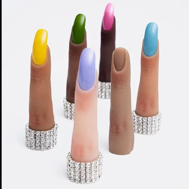 Nails Practice Finger Model Silicone Nail Art Training Hand Natural False Finger Nails Fake Nail Tips DIY Display Manicure Tools
